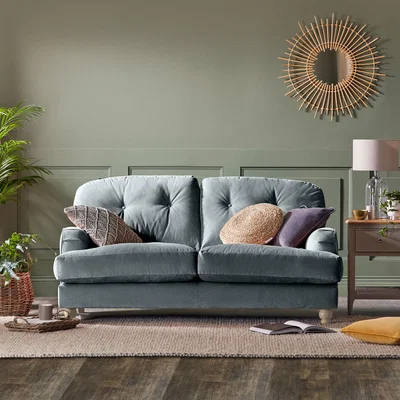 Dunelm Martha Vintage Velvet 2 Seater Sofa Light Blue