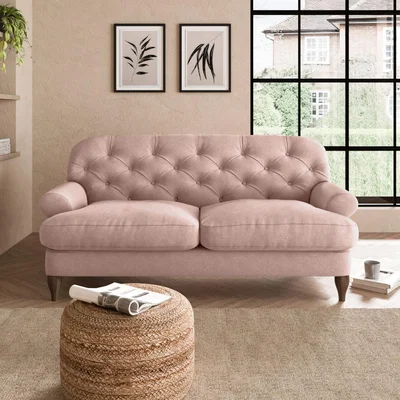 Dunelm Canterbury Luxury Velvet 2 Seater Sofa Luxury Velvet Peach Blush