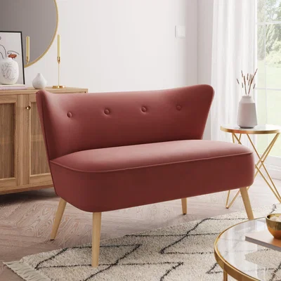 Dunelm Eliza Velvet 2 Seater Compact Sofa Coral (Pink)
