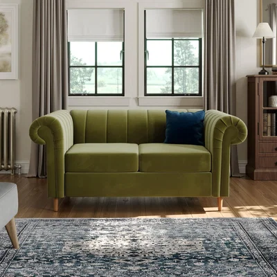 Dunelm Chesterfield Velvet 2 Seater Sofa Olive
