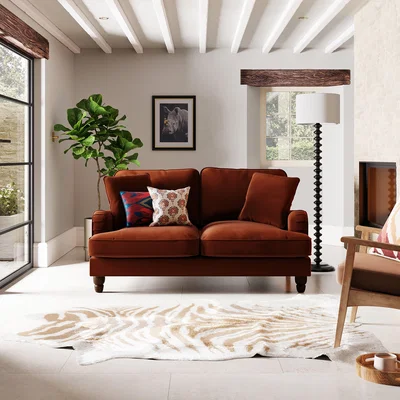 Dunelm Beatrice Matte Velvet 2 Seater Sofa Velvet Orange Umber