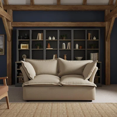 Dunelm Skye Slub Faux Linen 2 Seater Sofa Brown