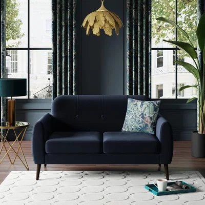 Dunelm Crombie Velvet 2 Seater Sofa in a Box Luxe Navy Flatweave Dove Grey