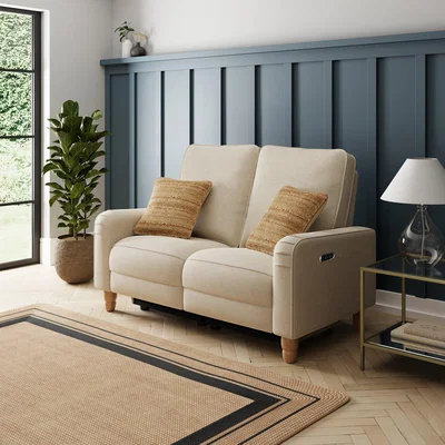 Dunelm Beatrice Luna Fabric Natural Power Recliner 2 Seater Sofa Natural