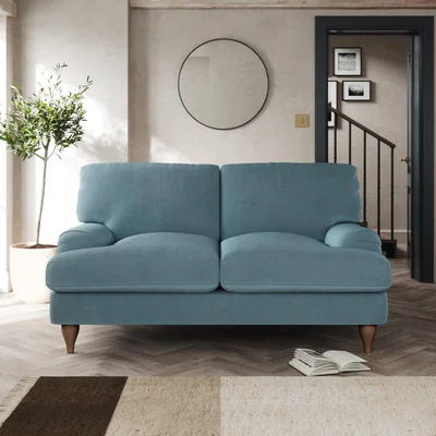 Dunelm Darwin 2 Seater Sofa Cosy Velvet Pacific