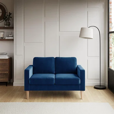 Dunelm Jacob Velvet Compact 2 Seater Sofa Luxe Navy
