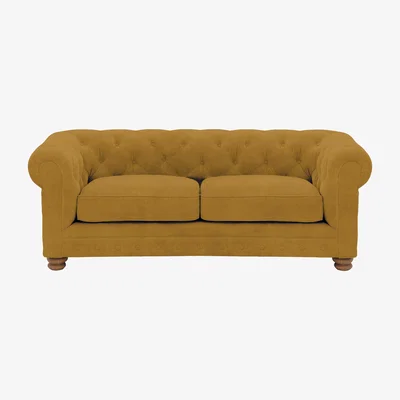 Furniture Village Alexander and James - Chesterfield Collection Hugo 2 Seater Fabric Sofa - Turmeric - Oak Feet