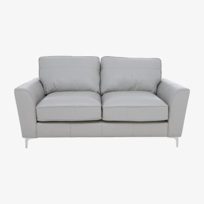Furniture Village Legend Classic Back 2 Seater Leather Sofa with Chrome Feet with Chrome Feet - Verona Grey