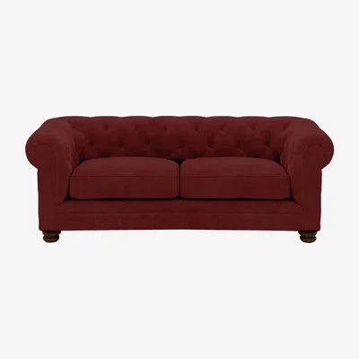Furniture Village Alexander and James - Chesterfield Collection Hugo 2 Seater Fabric Sofa - Cranberry with Dark Feet