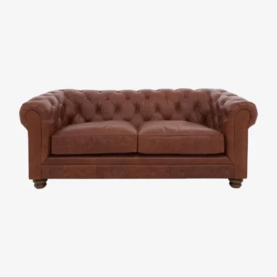 Furniture Village Alexander and James - Chesterfield Collection Hugo 2 Seater Leather Sofa - Satchel Pepper - Dark Feet
