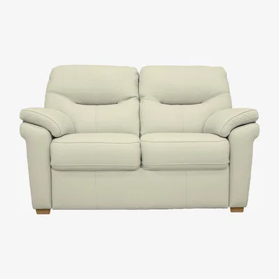 Furniture Village G Plan - Seattle 2 Seater Leather Sofa with Wooden Feet - Cambridge Chalk