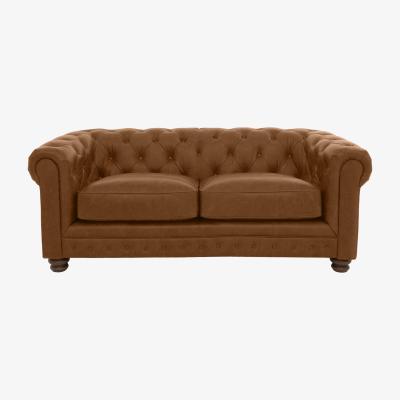 Furniture Village Alexander and James - Chesterfield Collection Hugo 2 Seater Leather Sofa - Satchel Latte - Dark Feet