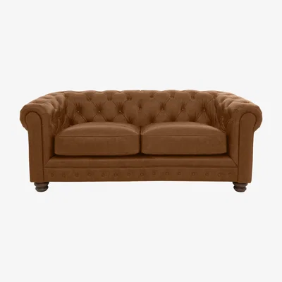 Furniture Village Alexander and James - Chesterfield Collection Hugo 2 Seater Leather Sofa - Satchel Latte - Dark Feet