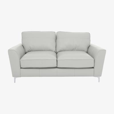 Furniture Village Legend Classic Back 2 Seater Leather Sofa with Light Feet - Verona Pearl