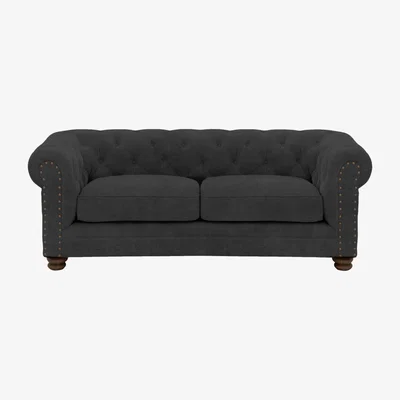 Furniture Village Alexander and James - Chesterfield Collection Hugo 2 Seater Fabric Sofa - Boot with Studs - Dark Feet