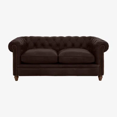 Furniture Village Alexander and James - Chesterfield Collection Ralph 2 Seater Leather Sofa - Cake with Studs - Dark Feet