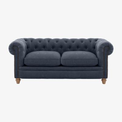 Furniture Village Alexander and James - Chesterfield Collection Ralph 2 Seater Fabric Sofa - Linen Denim with Studs - Oak Feet