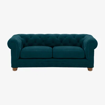 Furniture Village Alexander and James - Chesterfield Collection Hugo 2 Seater Fabric Sofa - Chamonix Teal - Oak Feet