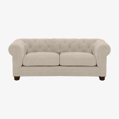 Furniture Village Alexander and James - Chesterfield Collection Hugo 2 Seater Fabric Sofa - Linen Ivory - Dark Feet
