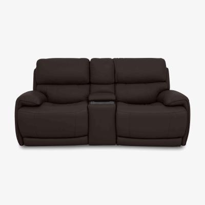 Furniture Village Rocco 2 Seater BV Leather Power Rocker Sofa with Cup Holders and Headrests - Dark Chocolate