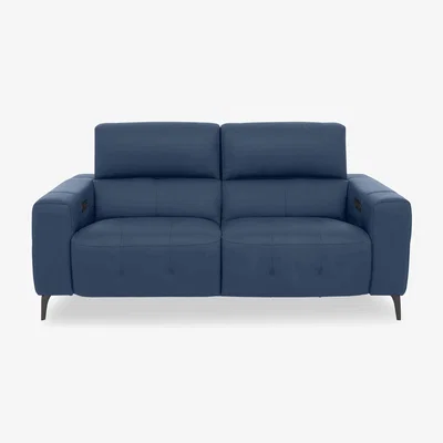 Furniture Village New York 2 Seater NC Leather Power Recliner Sofa - Carribean Sea