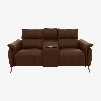 Furniture Village Jude 2 Seater Leather Power Recliner Sofa with Smart Console Unit and Power Telescopic Headrests - Montana Chocolate
