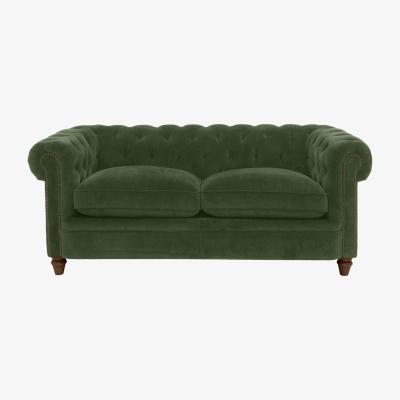 Furniture Village Alexander and James - Chesterfield Collection Ralph 2 Seater Fabric Sofa - Highland Green with Studs - Dark Feet