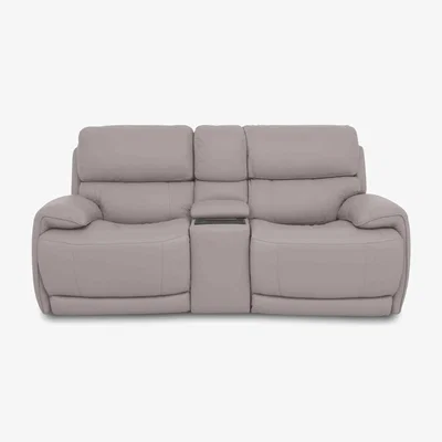 Furniture Village Rocco 2 Seater NC Leather Power Rocker Sofa with Cup Holders and Headrests - Feather