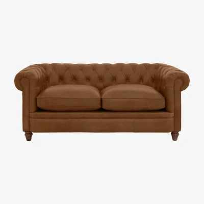 Furniture Village Alexander and James - Chesterfield Collection Ralph 2 Seater Leather Sofa - Satchel Latte - Dark Feet
