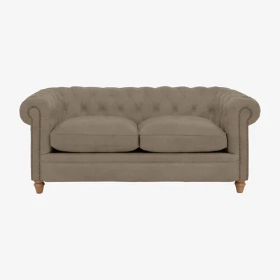 Furniture Village Alexander and James - Chesterfield Collection Ralph 2 Seater Fabric Sofa - Mouse with Studs - Oak Feet