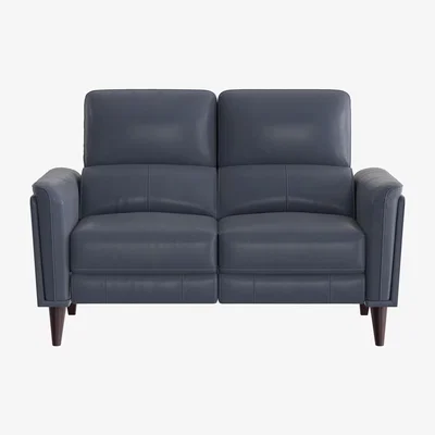 Furniture Village Compact Collection Klein 2 Seater NC Leather Power Recliner Sofa with Telescopic Headrests - NC Ocean Blue