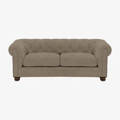 Furniture Village Alexander and James - Chesterfield Collection Hugo 2 Seater Fabric Sofa - Mouse with Studs - Dark Feet