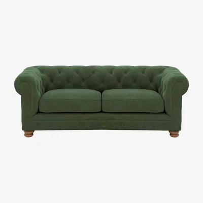 Furniture Village Alexander and James - Chesterfield Collection Hugo 2 Seater Fabric Sofa - Highland Green - Oak Feet