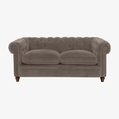 Furniture Village Alexander and James - Chesterfield Collection Ralph 2 Seater Fabric Sofa - Wicker with Studs - Dark Feet