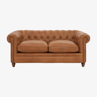 Furniture Village Alexander and James - Chesterfield Collection Ralph 2 Seater Leather Sofa - Original with Studs - Dark Feet