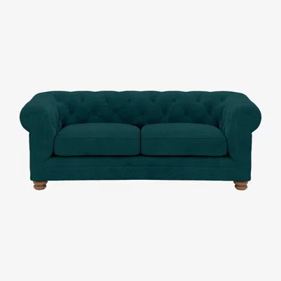 Furniture Village Alexander and James - Chesterfield Collection Hugo 2 Seater Fabric Sofa - Peacock - Oak Feet