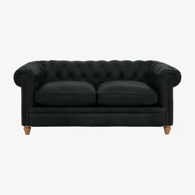 Furniture Village Alexander and James - Chesterfield Collection Ralph 2 Seater Leather Sofa - Indigo with Studs - Oak Feet