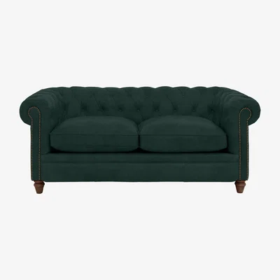 Furniture Village Alexander and James - Chesterfield Collection Ralph 2 Seater Fabric Sofa - Honeycreeper with Studs - Dark Feet