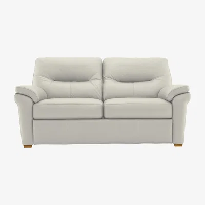 Furniture Village G Plan - Seattle 2.5 Seater Leather Sofa with Wooden Feet - Light Grey