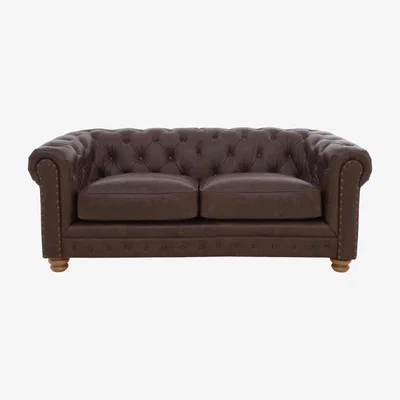Furniture Village Alexander and James - Chesterfield Collection Hugo 2 Seater Leather Sofa - Satchel Nutmeg with Studs - Oak Feet