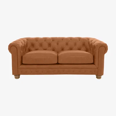 Furniture Village Alexander and James - Chesterfield Collection Hugo 2 Seater Leather Sofa - Original - Oak Feet