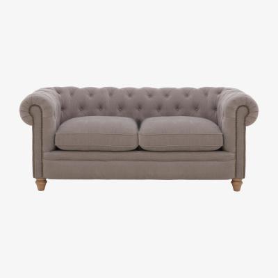 Furniture Village Alexander and James - Chesterfield Collection Ralph 2 Seater Fabric Sofa - Linen Taupe with Studs - Oak Feet