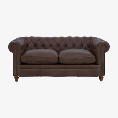 Furniture Village Alexander and James - Chesterfield Collection Ralph 2 Seater Leather Sofa - Satchel Nutmeg - Dark Feet