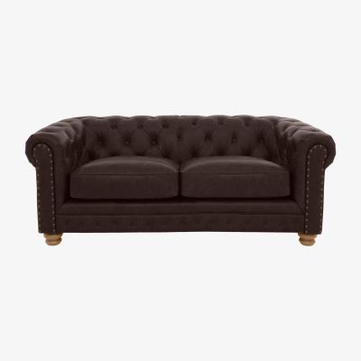 Furniture Village Alexander and James - Chesterfield Collection Hugo 2 Seater Leather Sofa - Cake with Studs - Oak Feet