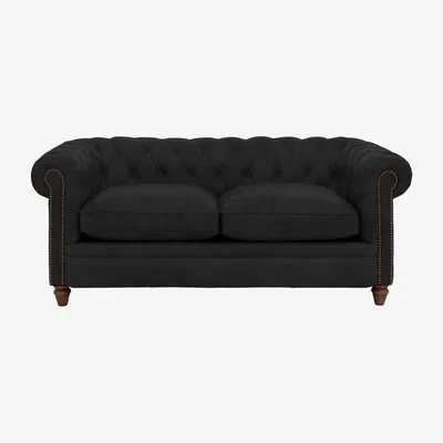 Furniture Village Alexander and James - Chesterfield Collection Ralph 2 Seater Fabric Sofa - Chocolate with Studs - Dark Feet