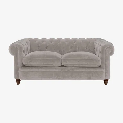 Furniture Village Alexander and James - Chesterfield Collection Ralph 2 Seater Fabric Sofa - Chamonix Silver - Dark Feet