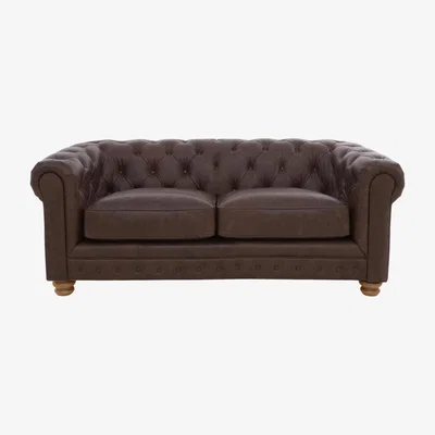 Furniture Village Alexander and James - Chesterfield Collection Hugo 2 Seater Leather Sofa - Satchel Nutmeg - Oak Feet