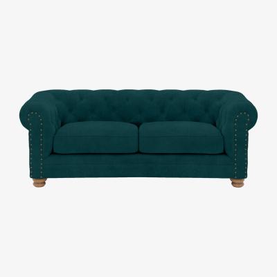 Furniture Village Alexander and James - Chesterfield Collection Hugo 2 Seater Fabric Sofa - Peacock with Studs - Oak Feet