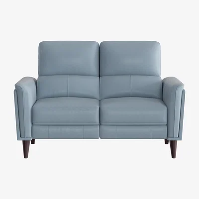 Furniture Village Compact Collection Klein 2 Seater NC Leather Power Recliner Sofa with Telescopic Headrests - Pearl Blue