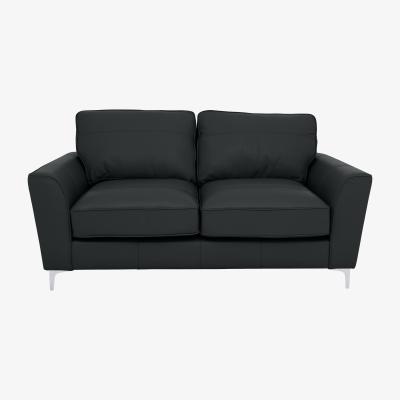 Furniture Village Legend Classic Back 2 Seater Leather Sofa with Chrome Feet - Verona Steel
